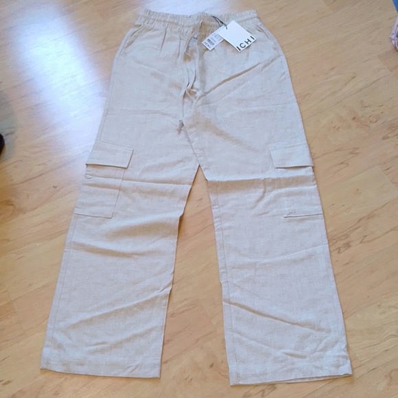 ICHI Ihdaley Tan Linen Cargo Pants Trousers 36 S - Picture 6 of 16